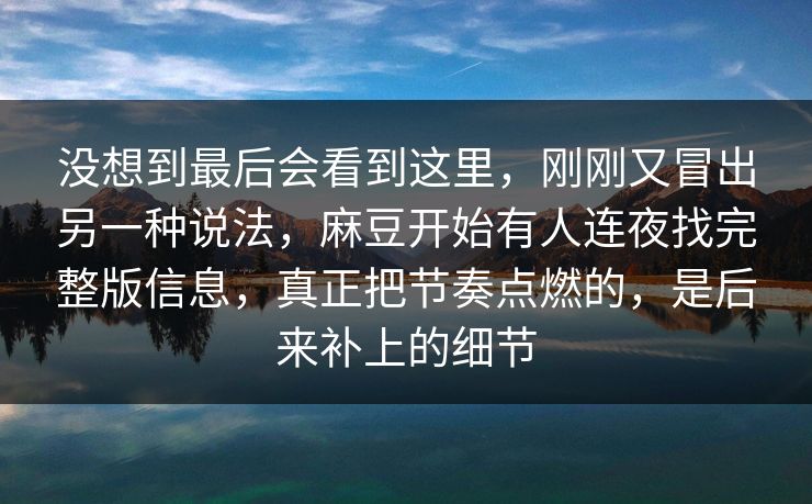 没想到最后会看到这里,刚刚又冒出另一种说法,麻豆开始有人连夜找完整版信息,真正把节奏点燃的,是后来补上的细节